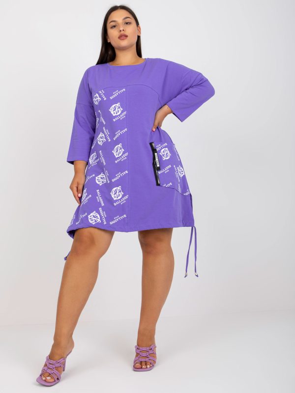 Hurtownia Fioletowa codzienna tunika plus size z napisami