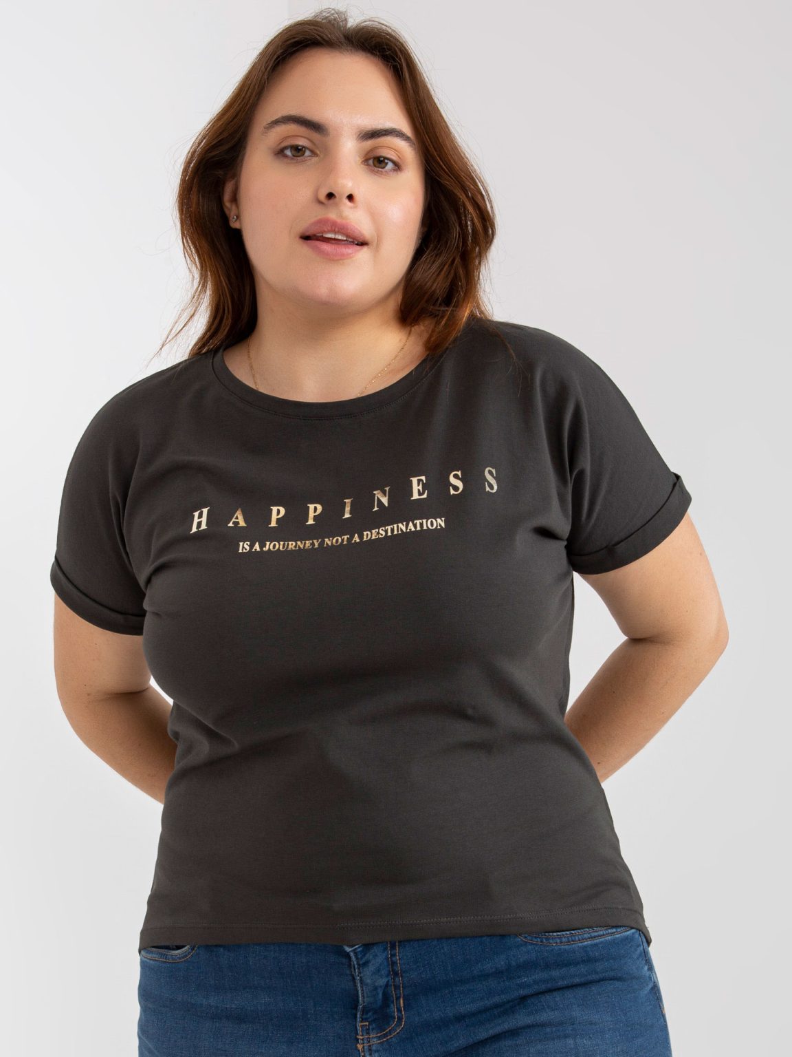 Hurtownia Khaki t-shirt plus size z krótkim rękawem