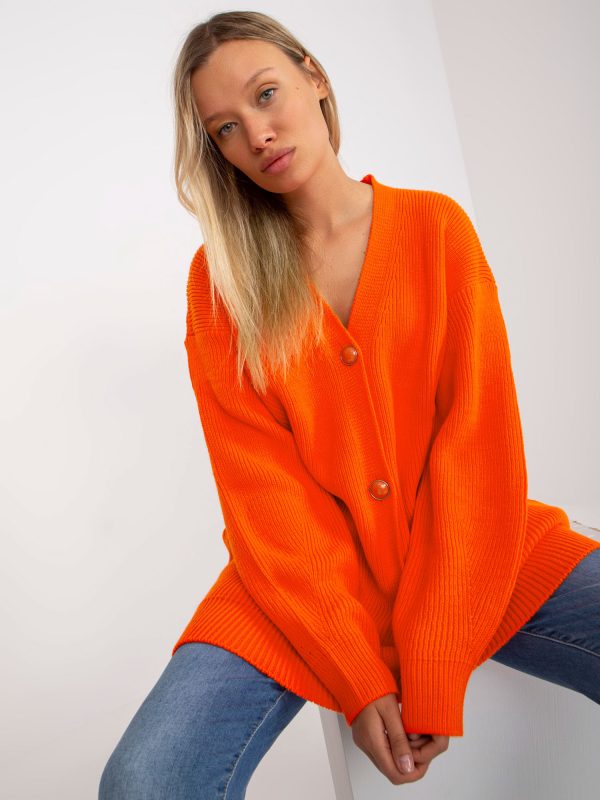 Hurtownia Pomarańczowy długi sweter rozpinany z guzikami RUE PARIS