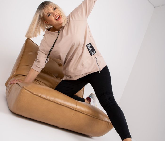 Hurtownia Jasnobeżowa dresowa tunika plus size z kieszeniami Aurora