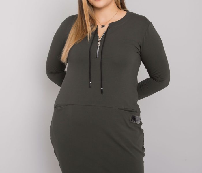 Hurtownia Khaki sukienka plus size z kieszeniami Alessia