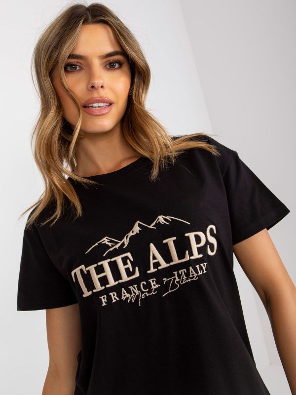Hurtownia Czarno-beżowy luźny t-shirt z bawełny