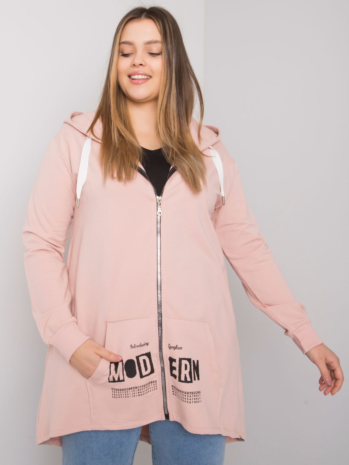 Hurtownia Brudnoróżowa rozpinana bluza plus size Adelaide