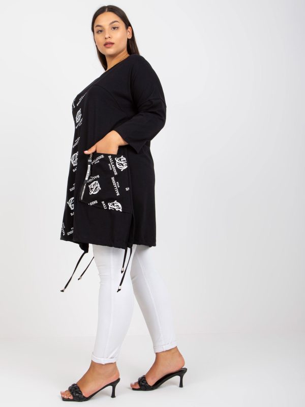 Hurtownia Czarna bawełniana tunika plus size z nadrukiem