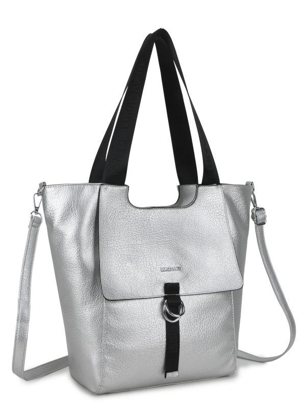 Hurtownia Srebrna torba shopper z uchwytami LUIGISANTO