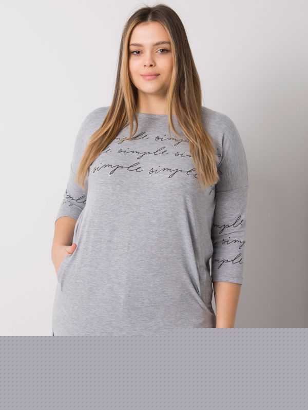 Hurtownia Szara melanżowa bluzka plus size z printami Lily