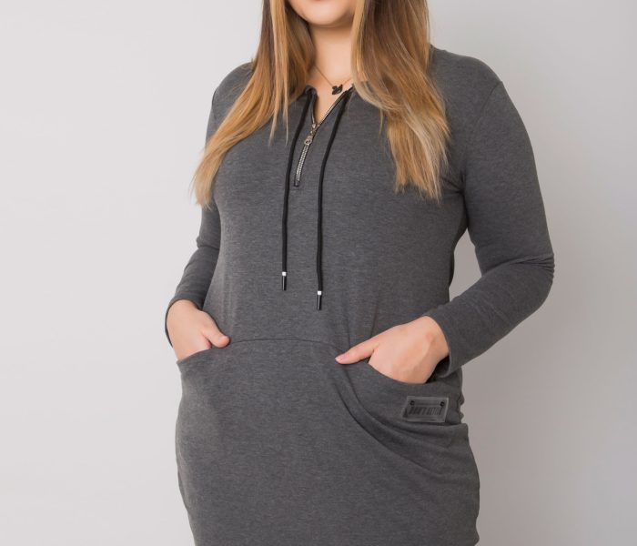 Hurtownia Ciemnoszara melanżowa sukienka plus size z kieszeniami Alessia