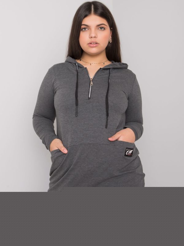 Hurtownia Ciemnoszara bawełniana tunika plus size z kapturem Kierra