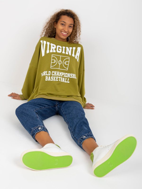 Hurtownia Oliwkowa bluza dresowa oversize z printem