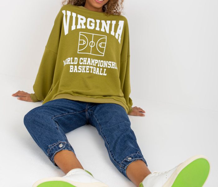 Hurtownia Oliwkowa bluza dresowa oversize z printem