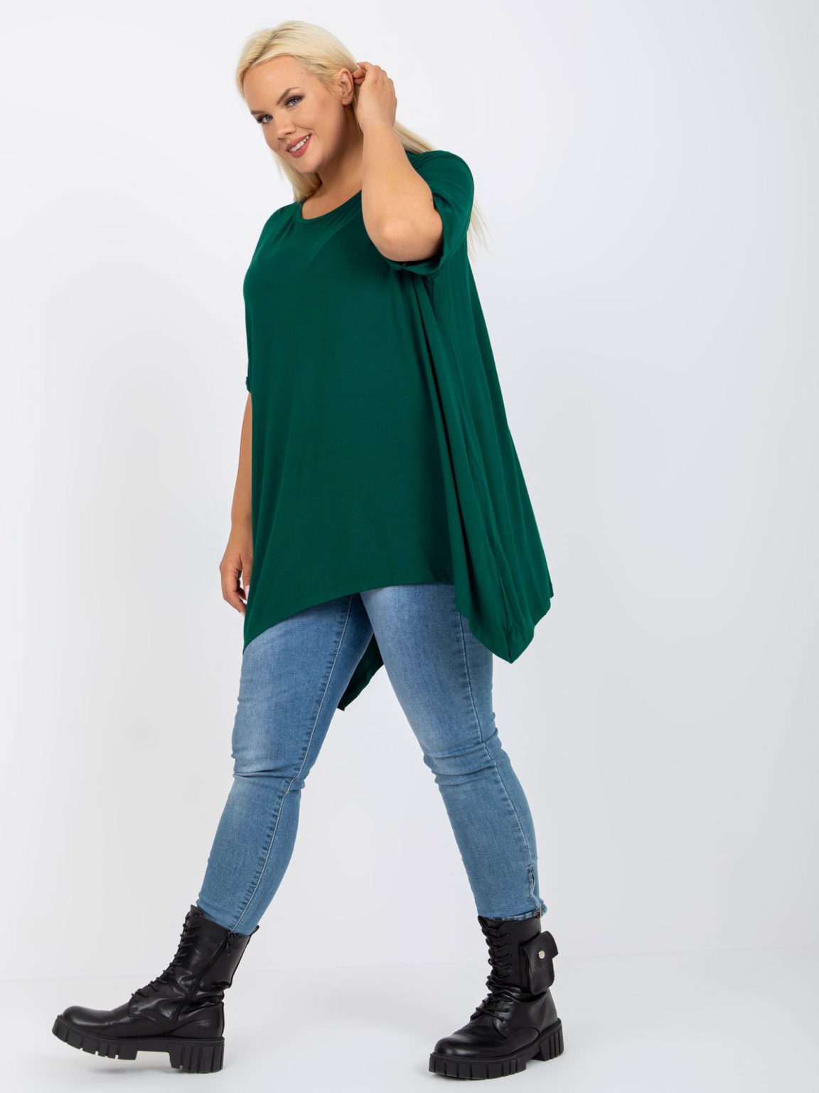 Hurtownia Ciemnozielona asymetryczna tunika plus size