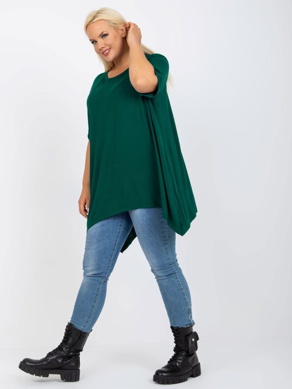Hurtownia Ciemnozielona asymetryczna tunika plus size