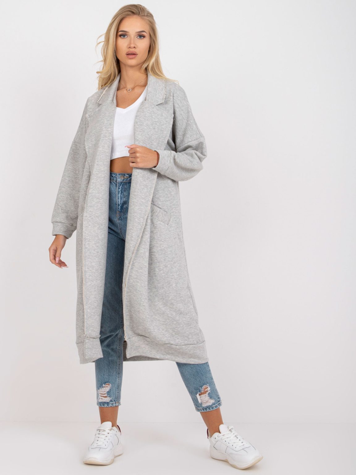 Hurtownia Szara długa bluza dresowa one size z kieszeniami