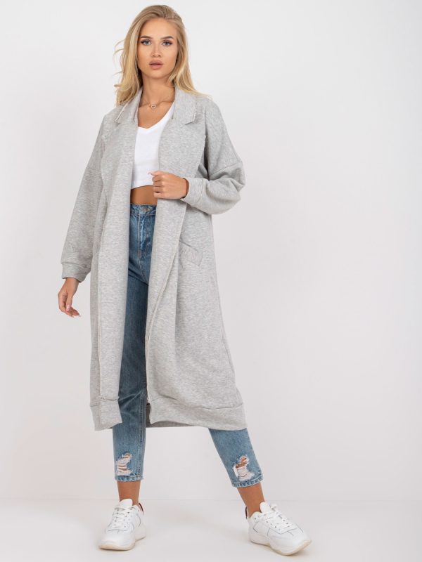 Hurtownia Szara długa bluza dresowa one size z kieszeniami