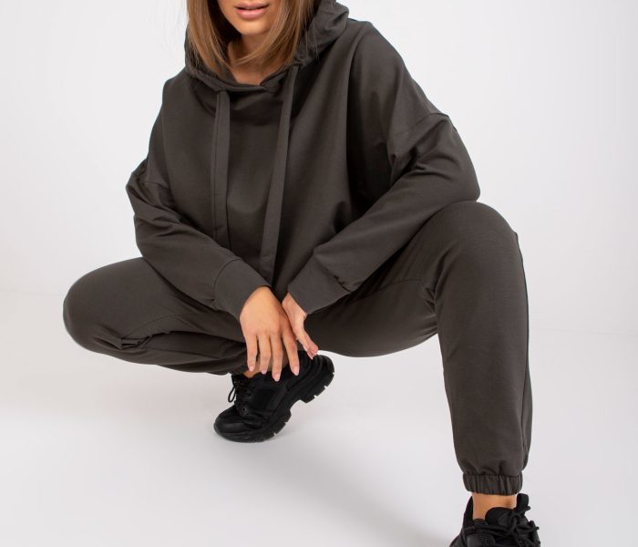 Hurtownia Khaki komplet dresowy basic ze spodniami z wysokim stanem