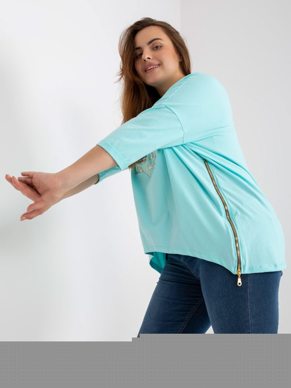 Hurtownia Miętowa bawełniana bluzka plus size z zamkami