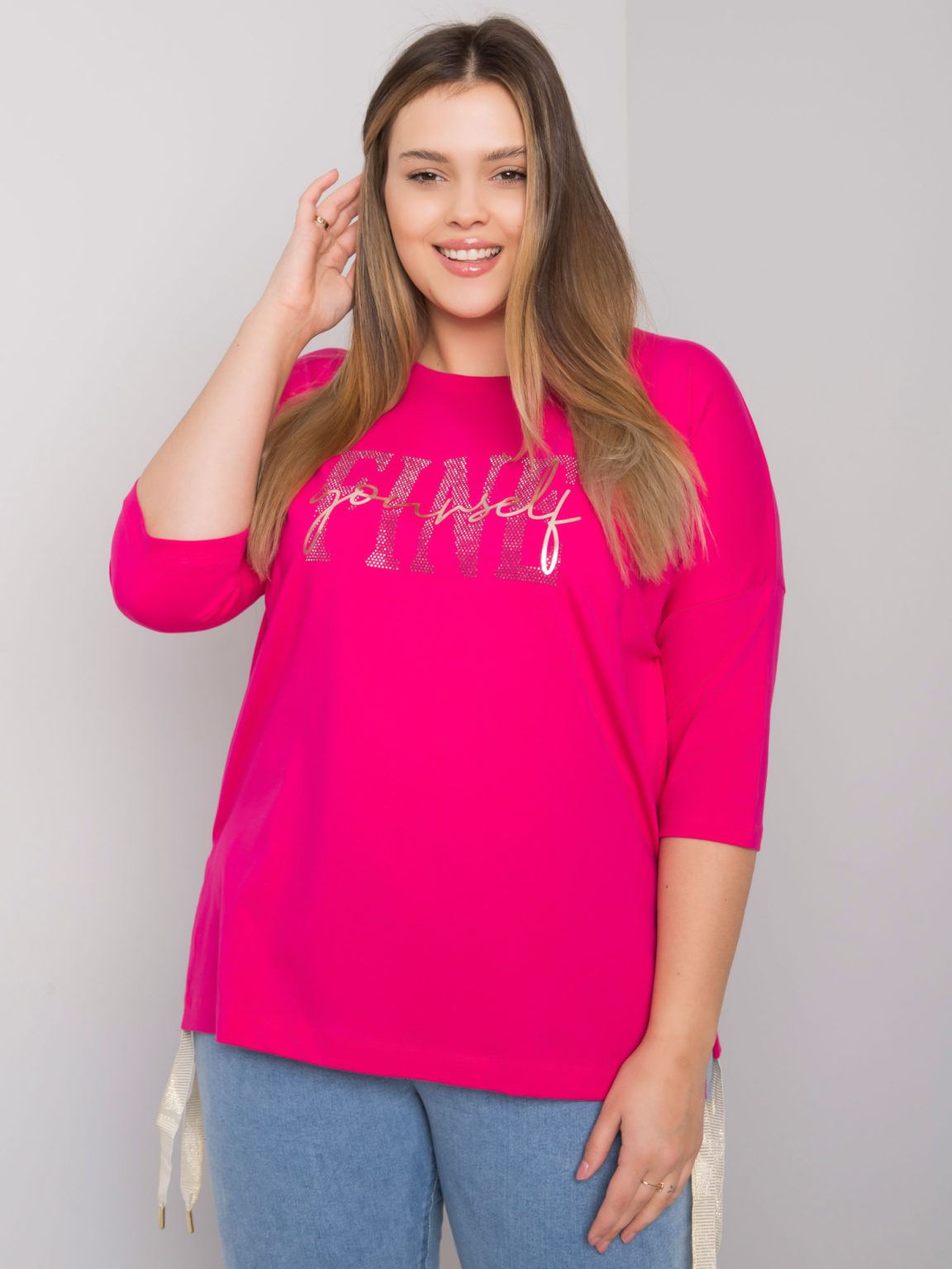 Hurtownia Fuksjowa bluzka plus size z dżetami Elena