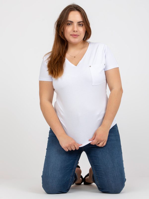 Hurtownia Biały bawełniany t-shirt plus size z kieszenią