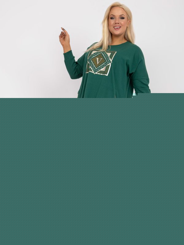 Hurtownia Ciemnozielona bawełniana tunika plus size z aplikacją