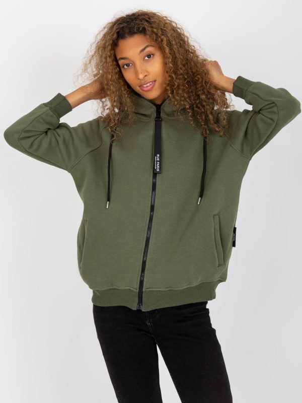 Hurtownia Khaki dresowa bluza basic na suwak RUE PARIS