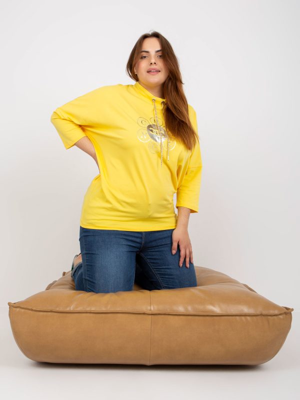 Hurtownia Żółta codzienna bluzka plus size z rękawem 3/4
