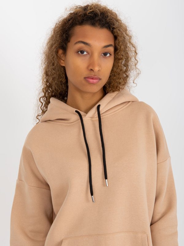 Hurtownia Beżowa dresowa bluza basic kangurka RUE PARIS