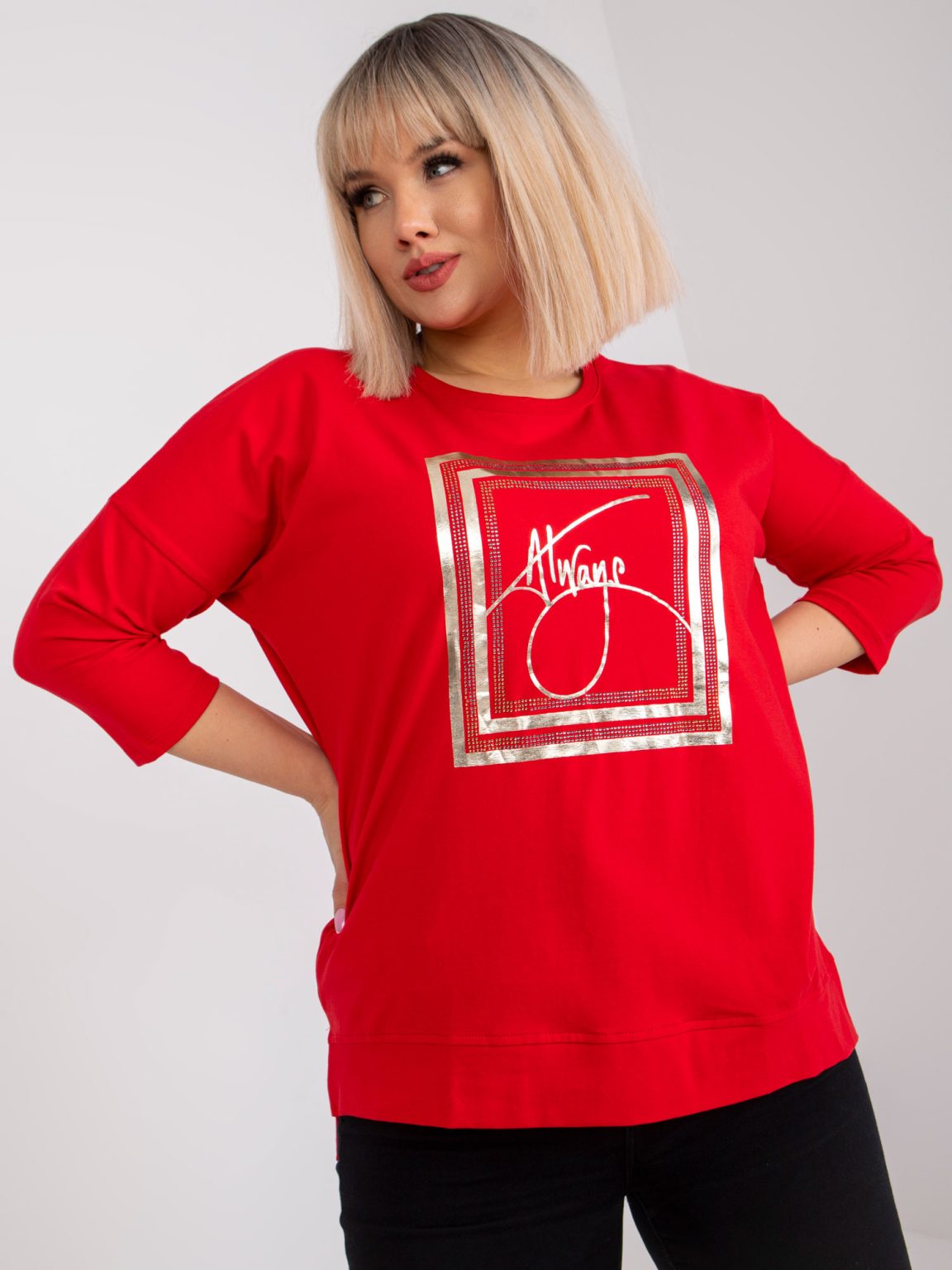 Hurtownia Czerwona bluzka plus size z rękawem 3/4 Angelica