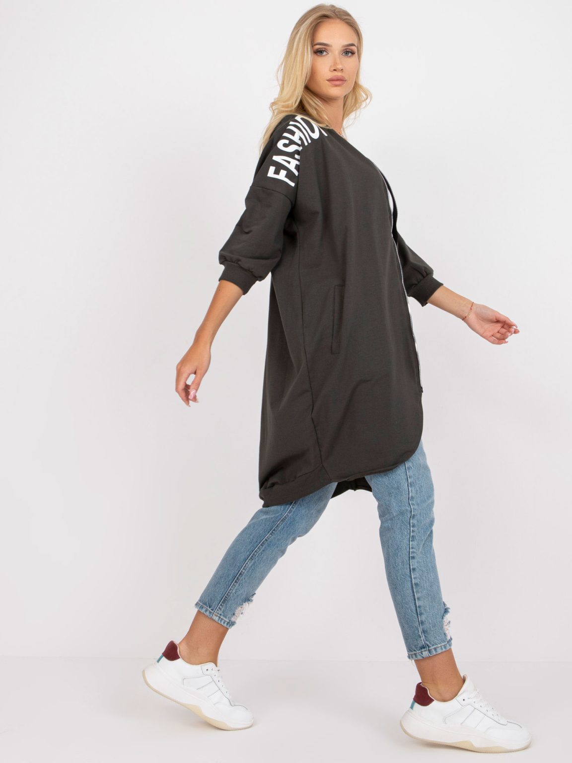 Hurtownia Khaki damska bluza rozpinana z rękawem 3/4