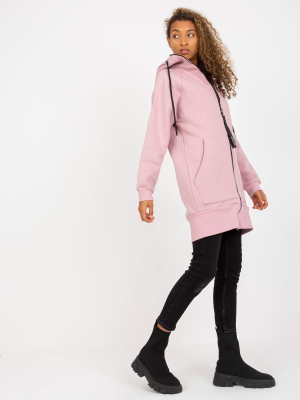 Hurtownia Różowa długa dresowa bluza basic z suwakiem RUE PARIS