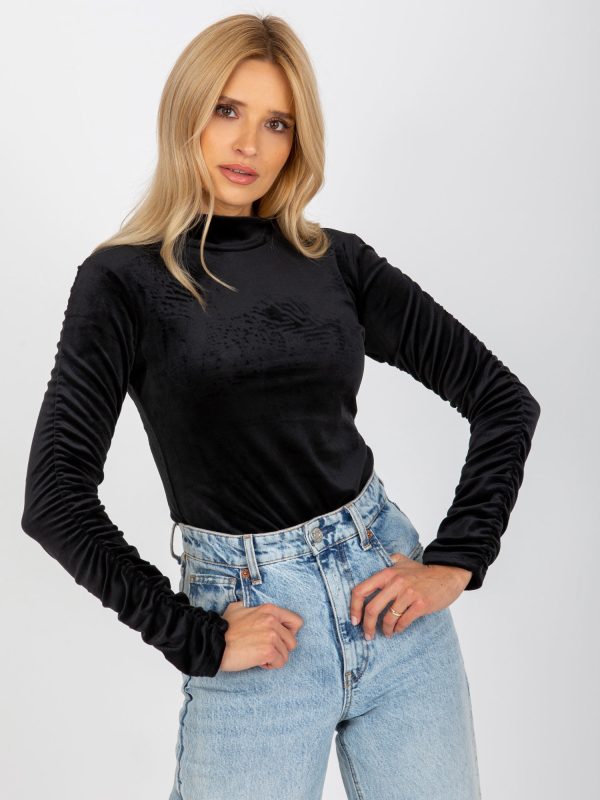 Hurtownia Czarna bluzka one size z weluru RUE PARIS