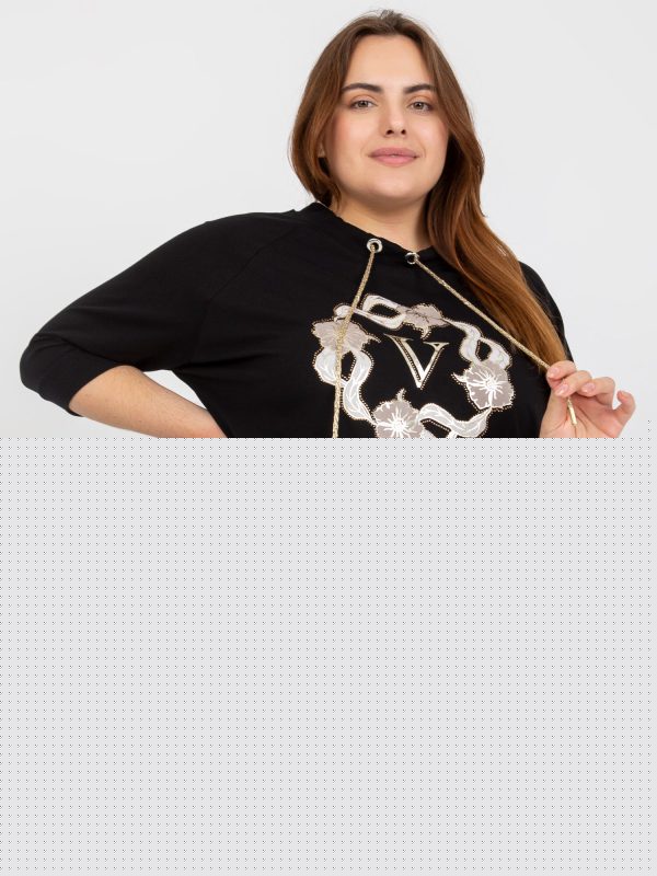 Hurtownia Czarna damska bluzka plus size z rękawem 3/4