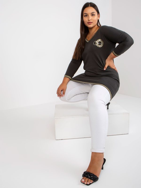 Hurtownia Khaki codzienna tunika plus size z rękawem 3/4