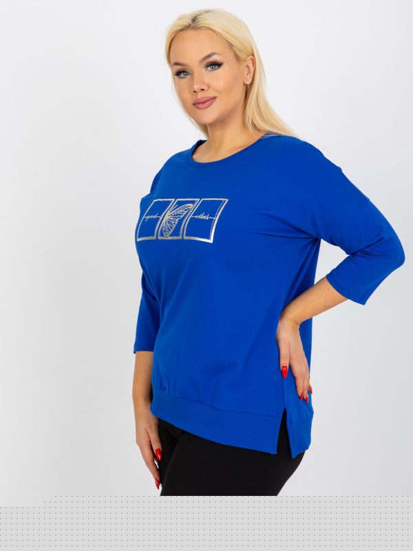 Hurtownia Ciemnoniebieska bluzka plus size ze ściągaczem na dole