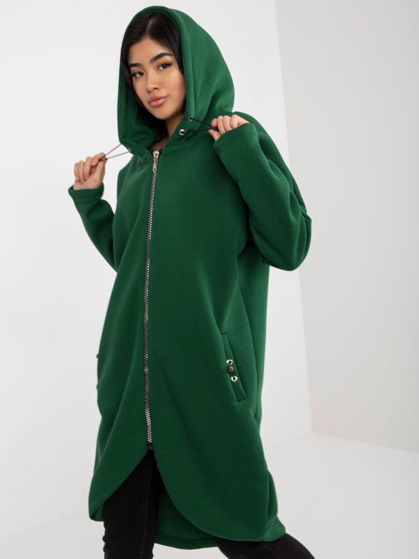 Hurtownia Ciemnozielona długa bluza basic z kapturem Tina RUE PARIS