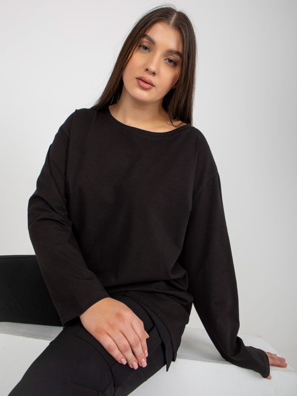 Hurtownia Czarny longsleeve damski basic plus size