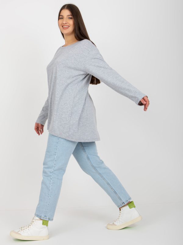Hurtownia Szara bluzka basic plus size z długim rękawem