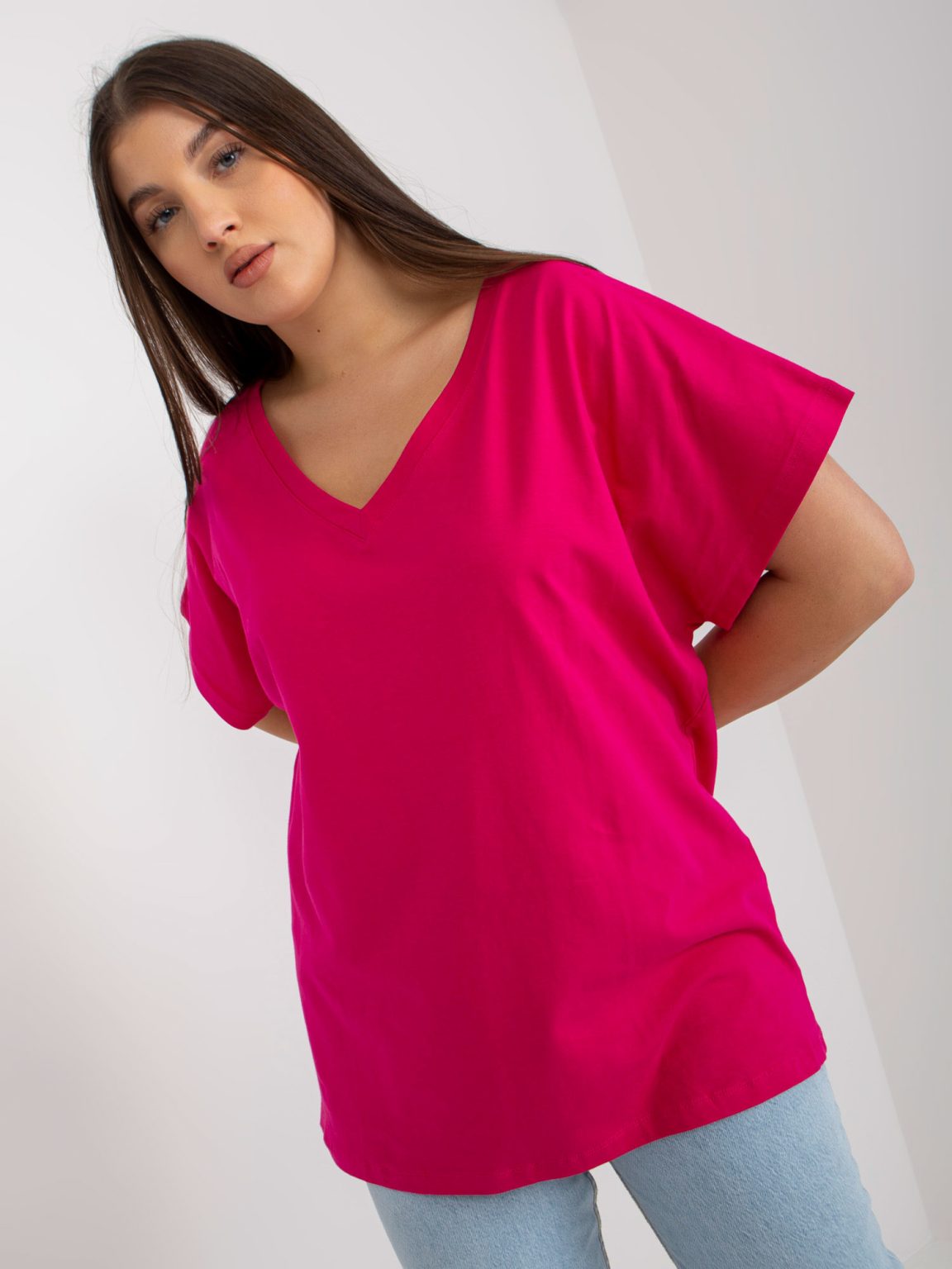Hurtownia Fuksjowy t-shirt basic plus size bawełniany