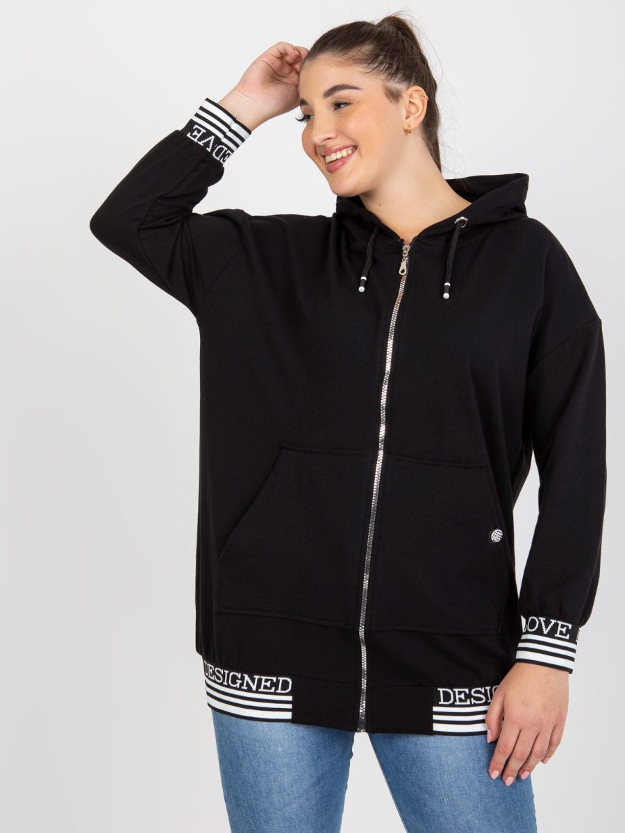 Hurtownia Czarna damska rozpinana bluza plus size z kieszeniami