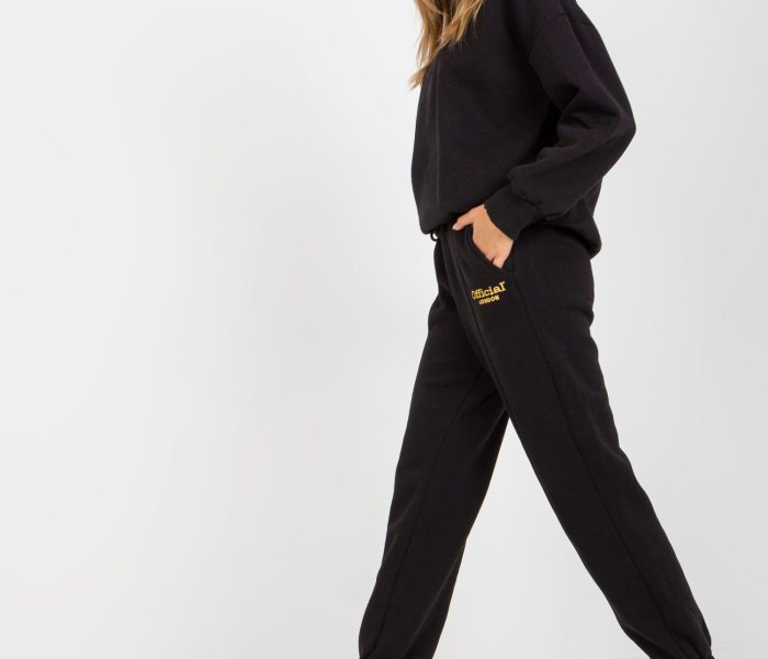 Hurtownia Czarny dwuczęściowy komplet dresowy z bluzą oversize