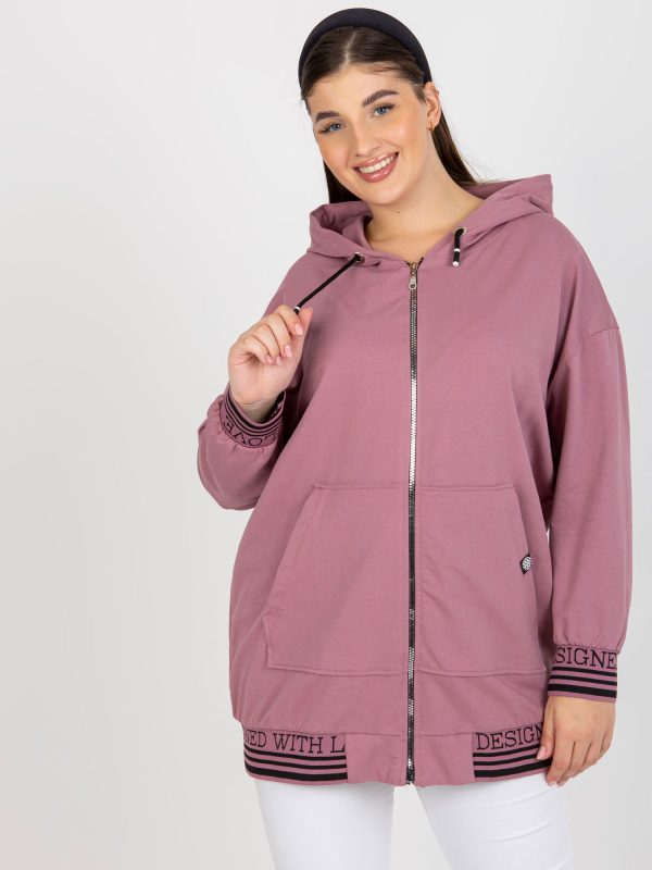 Hurtownia Brudnoróżowa rozpinana bluza plus size z kapturem