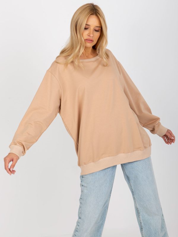 Hurtownia Beżowa klasyczna bluza basic oversize bez kaptura