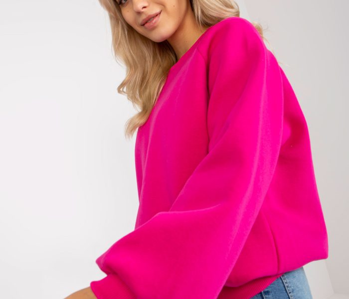 Hurtownia Fuksjowa dresowa bluza basic z okrągłym dekoltem